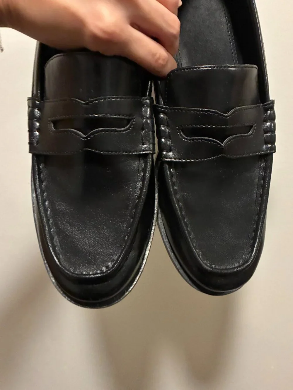 Black faux leather penny loafers - Womens Size US 9